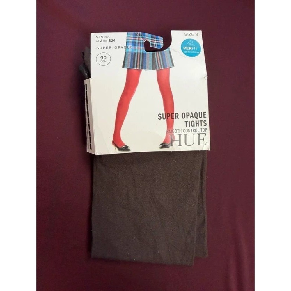 HUE Super Opaque Control Top Tights Size 3 Espresso Brown 90 Denier NWT USA